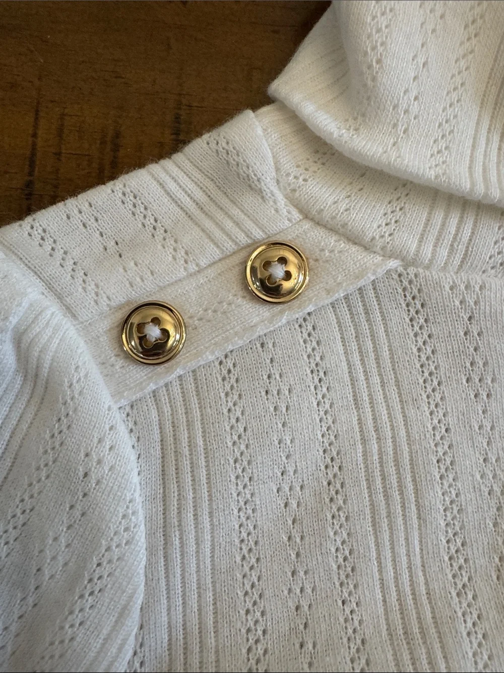 Toddler Girl White Turtleneck Sweater Top with Gold Button Detail